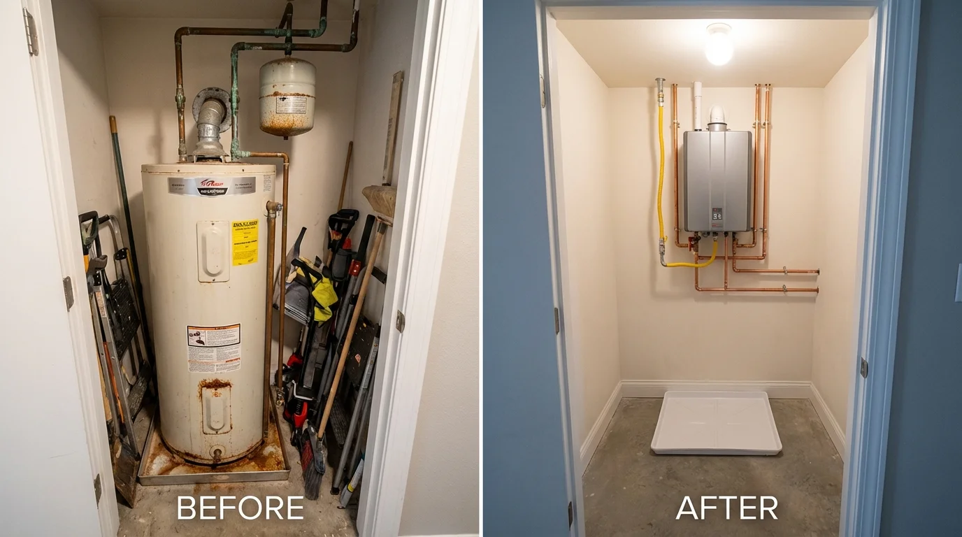 Tank water heater versus wall-mounted tankless unit comparison for Byron, IL homeowners